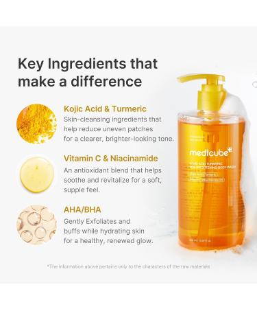 medicube Kojic Acid Turmeric Brightening Body Wash | Gentle Shower Gel for Uneven Skin | Niacinamide Vitamin C AHA/BHA | Deep Cleansing Hydrating Formula | Easy and Effective 13.52 fl.oz - Buy Online on GoSupps.com