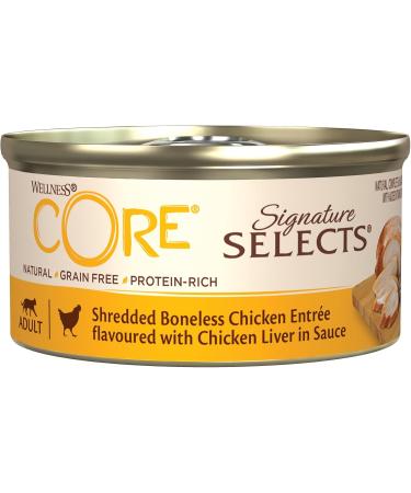Wellness Core Signature Selects Grain-Free Wet Cat Food with Chicken & Liver - 24 x 79g Shredded - High Meat Content - Healthy Nutrition for Cats - Buy Online on GoSupps.com