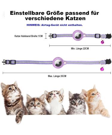 Mouyou Airtag Cat Neck Band - Soft Nylon Reflective Collar with Bell & Safety Clasp Adjustable 22-34cm Purple - Track Your Cat Safely! - Buy Online on GoSupps.com