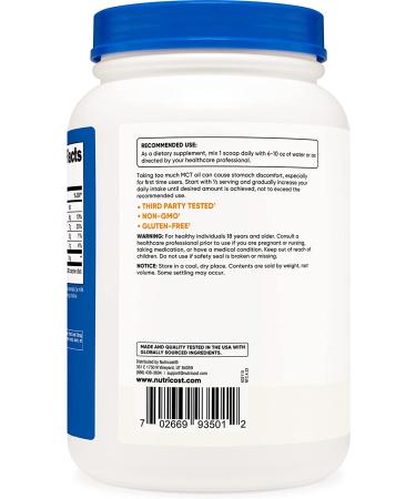 Nutricost C8 MCT Oil Powder 2LBS (32oz) - Unflavored 95% C8 MCT Oil - 2 Pound Pack - Buy Online on GoSupps.com