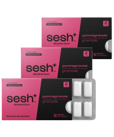 Sesh+ Quit Smoking Aid Nicotine Gum smoking cessation aid 2mg Pomegranate 30 Pieces 3 Pack