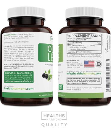 Super Strength Olive Leaf Extract 750mg - 60 Vegetarian Capsules - Non-GMO, 20% Oleuropein for Immune Support & Cardiovascular Health - Antioxidant Supplement - No Oil - Buy Online on GoSupps.com