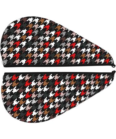 Buy Hair Towel Wrap for Quick Drying - Houndstooth Green Red Hair Drying Turban with Button - Buy Online on GoSupps.com