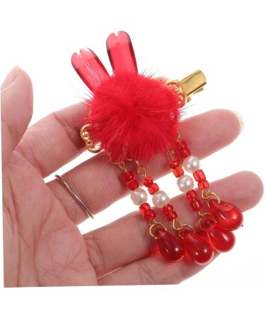 minkissy 5 Pairs Antique Red Hairpin Tassel Hair Accessories Furry Balls Hair Clip Chinses Spring Festival Headdress Pom Pom Tassels Hair Clips Barrettes Flower Hair Hairy Cloth Child - Buy Online on GoSupps.com