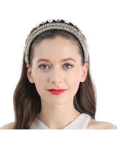 Crystal Rhinestone Headband with Pearl and Velvet Chain - Handmade Retro Diamond Hair Accessory - Buy Online on GoSupps.com