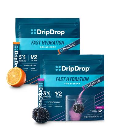 DripDrop Hydration - Electrolyte Powder Packets - Berry & Orange Bundle - 64 Count