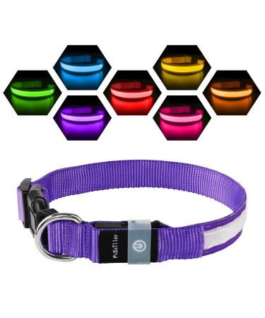 Luminous collar dog loadable USB-C LED collar for dogs waterproof dog collar light 7 colors flashing light adjustable light collar dogs for small medium-sized dogs purple l l (48-60cm/19-23.6inch) Lila