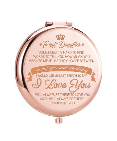 ElegantPark Birthday Gifts for Daughter from Mom Dad Engraved Compact Mirror for Purse Personalized Christmas Graduation Gifts for Daughter Small Pocket Travel Makeup Mirror Rose Gold To My Daughter
