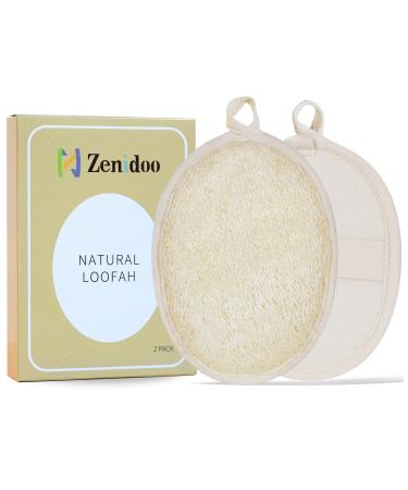 Natural Loofah Sponge Exfoliating Body Scrubber for Shower Zenidoo Bath Shower Loofa Sponge for Women and Men Made with Eco-Friendly and Biodegradable Luffa Pads Large Size(2 Pack) Beige