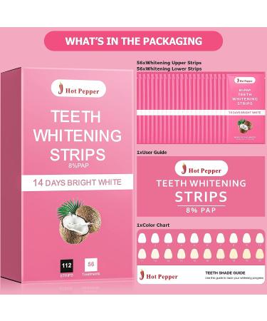 Hot Pepper Professional Teeth Whitening Strip Kit - 8% Pap, 56 Pouches, 112 Strips (Coconut) - Buy Online on GoSupps.com