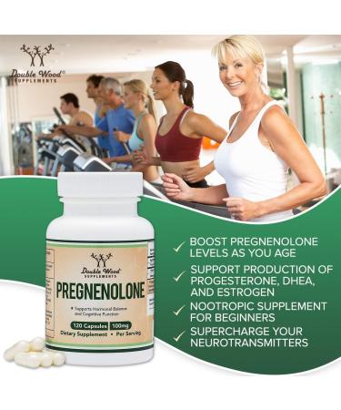 Pregnenolone 100mg per Serving (Converted to Progesterone to Boost Progesterone Levels) - Third Party Tested - 120 Capsules (50mg per Capsule) Non-GMO by Double Wood - Buy Online on GoSupps.com