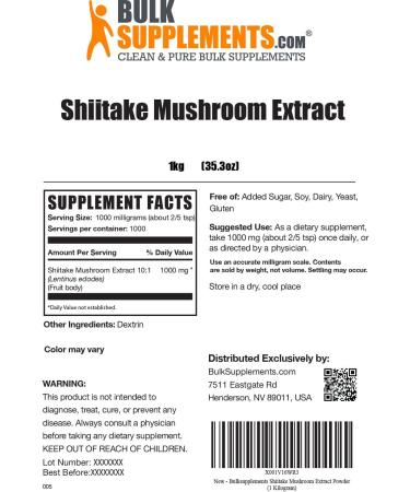 Shiitake Mushroom Extract Powder - 1kg (2.2 lbs) - BulkSupplements.com - Buy Online on GoSupps.com