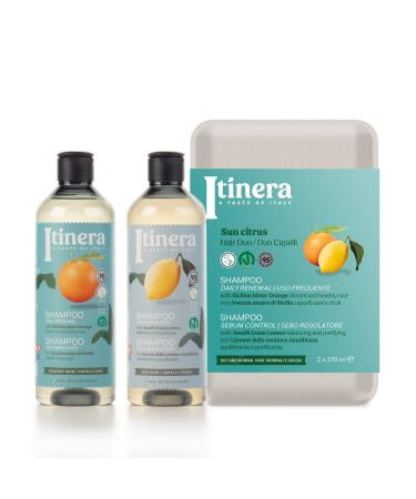 Itinera Sun Citrus Duo Gift Box with Sebum Protection Shampoo and Daily Renewal Shampoo (2 x 12.51 fl oz) - For Healthy/Oily Hair - Vegan Friendly - 95%+ Natural Origin Ingredients