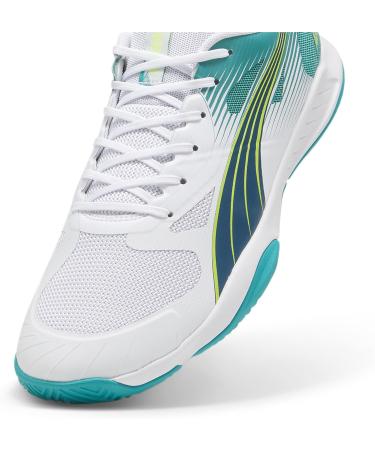 PUMA Unisex Attacourt Indoor Court Shoe - 46 EU | White Ocean Tropic Sparkling Green Lime Squeeze | International Shipping Available - Buy Online on GoSupps.com