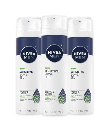 NIVEA MEN Sensitive Shave Gel with Vitamin E, Soothing Chamomile and Witch Hazel Extracts, 3 Pack of 7 Oz Cans