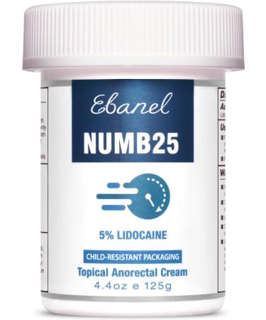 Ebanel 5% Lidocaine Numbing Cream Maximum Strength Numb25 Topical Anesthetic Pain Relief Cream 4.4Oz Infused with Aloe Vera Vitamin E Lecithin for Local and Anorectal Uses Hemorrhoid Treatment