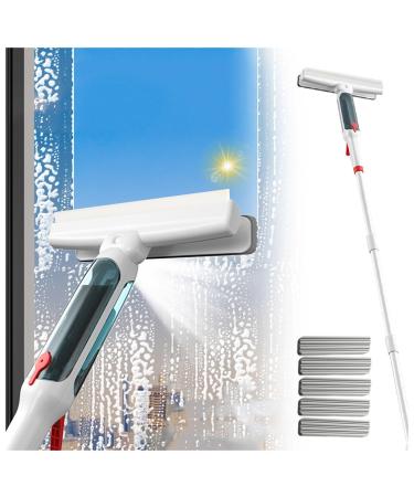 RRRYYYZZ 75'' Spray Window Cleaning Squeegee Kit with 4-Section Extension Pole 4 in 1 Window Washing Kit Window Washing Squeegee with Sewage Collector and 5 Pads