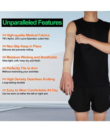 MGANG Lymphedema Compression Arm Sleeve 15-20 mmHg - Full Arm Support for Swelling, Edema, Post Surgery Recovery - Beige (M) - Buy Online on GoSupps.com