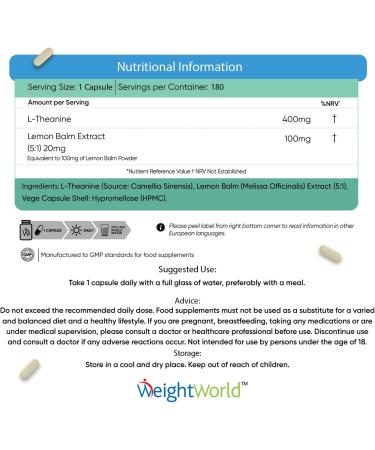 L Theanine 400mg - 6 Months Supply (180 Vegan Capsules) | Natural Nootropic Supplement | High Strength Amino Acid | Gluten Free - Buy Online on GoSupps.com