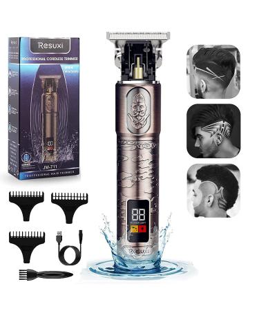 RESUXI Professional Men's Hair Clippers Cordless Zero Gapped Trimmers Pro Li T Blade Trimmer Waterproof Edgers Clippers for Men French Trimmer Detail Beard Shaver LED Display Rose Gold Knight Black