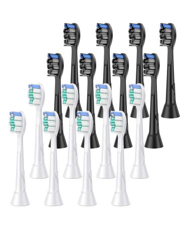 16x Replacement Brush Heads Compatible with Philips Sonicare Electric Toothbrush 8x White Replacement Brush Heads 8x Black Heads