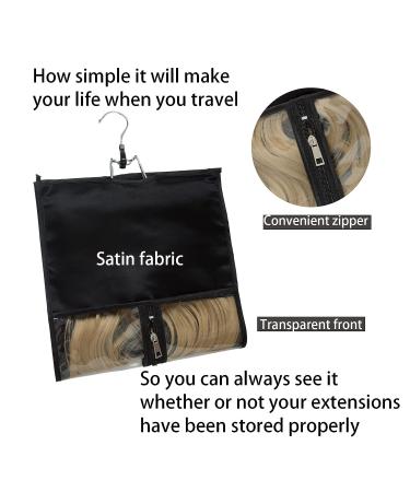 RJMBMUP Satin Hair Extension Storage Bag with Hanger - Black | Wig Holder Case for Travel & Storage - Buy Online on GoSupps.com