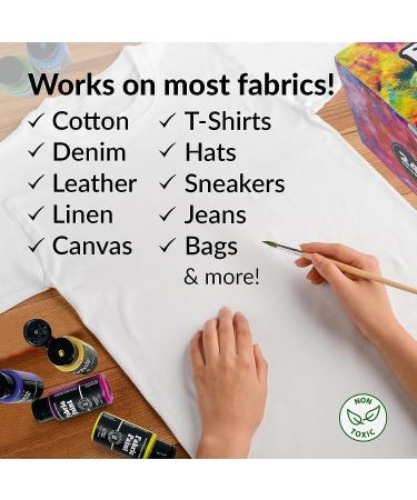 Fabric Paint Set - 24 Colors Bulk Kit for Clothes, Upholstery, Outdoor Cushions, Shoes - Acrylic Fabric Paint in Metallic Gold, White, Red, Yellow, Orange, Pink - Buy Online on GoSupps.com