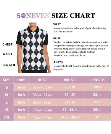 Soneven Women's Long Sleeve Golf Polo Shirt - Moisture Wicking, Quick Dry Half-Zip Pullover for Athletic Workouts - Black Plaid Design - Buy Online on GoSupps.com
