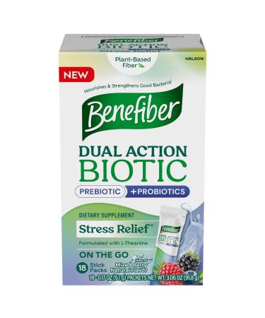 Benefiber Dual Action Biotic Plus Stress Relief, 18 Count Stick Packs