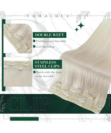 Runature Clip In Extensions | Real Hair White Blonde 45cm | 3 Piece Seamless & Affordable 50g Human Hair Extensions #800 - Buy Online on GoSupps.com
