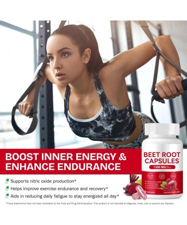 Beet Root Capsules 1300mg Natural Energy & Endurance Support Non-GMO - 60 Capsules Beetroot Supplement Powder | 30-Day Supply | Pure Beet Energy Booster | Vegan Friendly - Buy Online on GoSupps.com