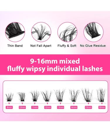 Wiwoseo Fluffy Lash Clusters Kit â€“ 40P Individual Eyelashes (9-16MM), Lash Bond & Seal Glue, Tweezers Included for Self Application - Buy Online on GoSupps.com