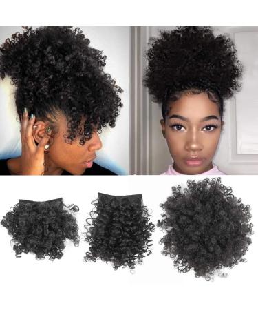 Afro Puff Drawstring Ponytail with Bangs Pineapple Updo Hair for African American Women Short Kinky Curly Ponytail Bun with 2 Replaceable Bangs(#1B-Black) 1 ponytail+ 2 bangs 1B - Buy Online on GoSupps.com