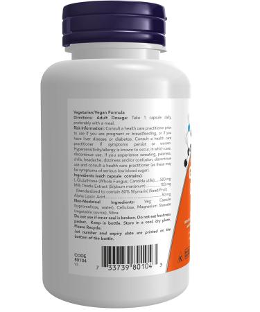 NOW glutathione 500mg with Silymarin & Alpha Lipoic Acid 60 Veg Capsules 60 count - Buy Online on GoSupps.com