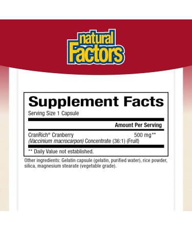 Natural Factors CranRich Super Strength Cranberry Concentrate 500mg - 90 Capsules for Urinary Health - Buy Online on GoSupps.com