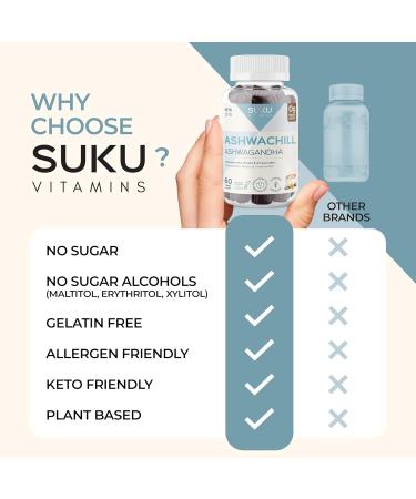 SUKU Vitamins Ashwagandha Gummy Supplement Sugar Free with Reishi and B12 | 2000MG 60 Gummies | Stress Relief Memory Support Increase Energy & Sleep Aid With Energy Boosting Vitamin B12 Keto Vegan gummy Vitamins (60 count) - Buy Online on GoSupps.com