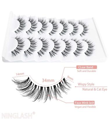 NINGLASH 3D Mink Wispy False Eyelashes - Natural Look 14mm Cat Eye Lash Pack (7 Pairs) - International Shipping Available - Buy Online on GoSupps.com