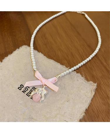 Oralgos Elegant Pearl Necklace with Bow | Adjustable Collarbone Chain for Weddings & Special Occasions - Silver - Buy Online on GoSupps.com