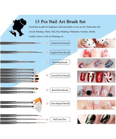 Shop 15 Pcs Black Nail Art Brush Set - UV Gel Nail Design Brushes for Salon & DIY Creations - Buy Online on GoSupps.com