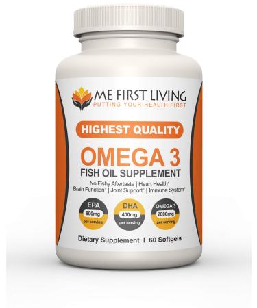 Me First Living Omega 3 Fish Oil 2000 MG Omega 3 800 MG EPA 400 MG DHA Heart Health Joint Health Brain Health Burpless 60 Capsules