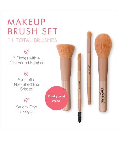 Beauty For Real Makeup Brush Set 7-Piece Matte Pink Brushes Vegan & Non-Shedding Compact Travel Bag Included for International Shipping - Buy Online on GoSupps.com