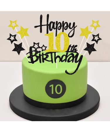 Happy 10th Birthday Cake Topper - Glittery 10 Years Party Decoration Black - Perfect for Cakes & Cupcakes! - Buy Online on GoSupps.com