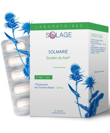Solmarie Milk Thistle 100% Silybin High Purity – Absorption 5 Times Greater than Silymarin via Study – Liver Detox and Digestion – 60 Capsules Milk Thistle by the French SOLAGE Laboratory
