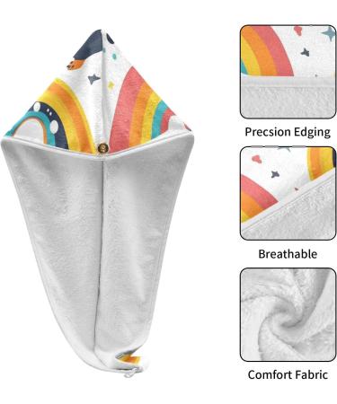 Rainbow Lovely Penguins Hair Towel 2 Pack - Super Absorbent Quick Dry Hair Turbans for Women & Girls - Buy Online on GoSupps.com
