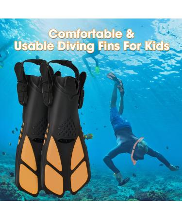 Qoqooice Kids Snorkel Set - Panoramic Mask, Dry Top Snorkel, Swim Flippers - Ages 5-12 Orange - Buy Online on GoSupps.com