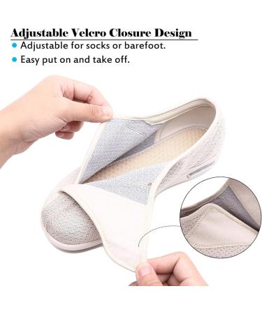 Mei MACLEOD Wide Diabetic Sneakers for Seniors - Adjustable Strap Closure, Arch Support, Lightweight, 5.5 Wide Beige - Buy Online on GoSupps.com