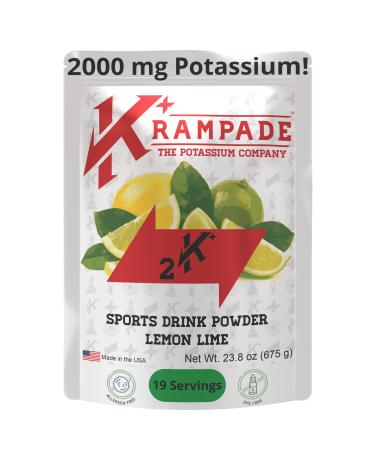 Krampade Electrolytes Powder Potassium Supplement - 2000 mg K+ 2X More Than Coconut Water | Cramp Relief and Prevention | Hydration Powder (Lemon Lime)