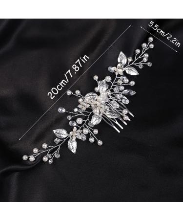 Chargances Bridal Pearl Leaf Hair Comb Wedding Silver Crystal Beaded Hair Vine Comb Fashion Flower Rhinestone Handmade Hair Accessory Dainty Head Piece for Women Bridesmaid Girls (Silver) - Buy Online on GoSupps.com