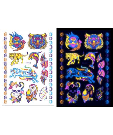 Luminous Neon Glow Temporary Tattoos - UV Body Art for Women - Tiger Lion Wolf Designs - Buy Online on GoSupps.com