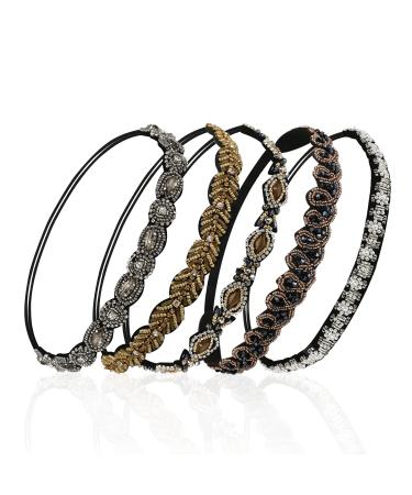 Elastic Rhinestone Headbands for Women, Number-one 5Pcs Handmade Crystal Beaded Elastic Headband Set Fashion Vintage Diamond Jewel Hair Band Headwear Hair Accessories for Ladies and Girls - Buy Online on GoSupps.com